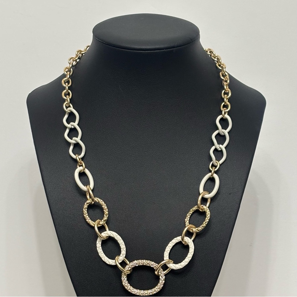 Gold and White Chain Statement Necklace